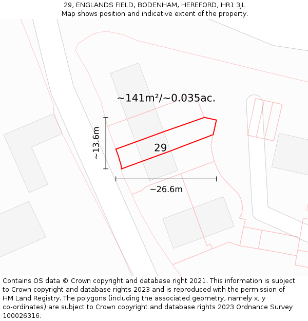 29, ENGLANDS FIELD, BODENHAM, HEREFORD, HR1 3JL: Plot and title map