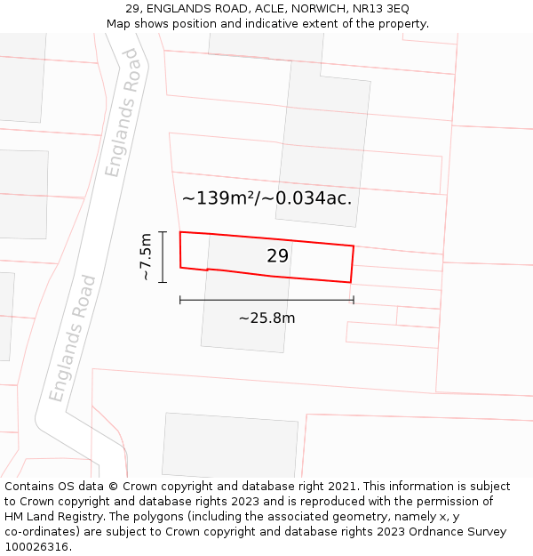 29, ENGLANDS ROAD, ACLE, NORWICH, NR13 3EQ: Plot and title map