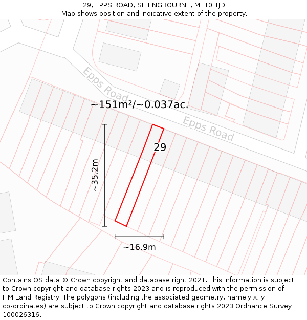 29, EPPS ROAD, SITTINGBOURNE, ME10 1JD: Plot and title map