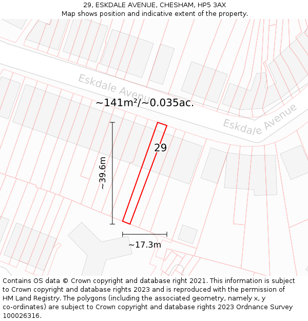 29, ESKDALE AVENUE, CHESHAM, HP5 3AX: Plot and title map