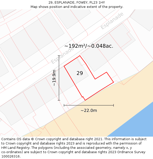 29, ESPLANADE, FOWEY, PL23 1HY: Plot and title map