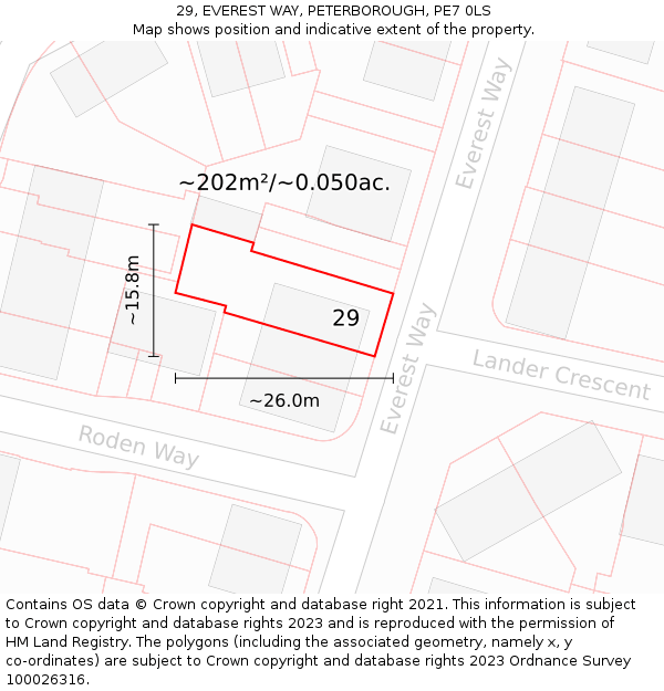 29, EVEREST WAY, PETERBOROUGH, PE7 0LS: Plot and title map