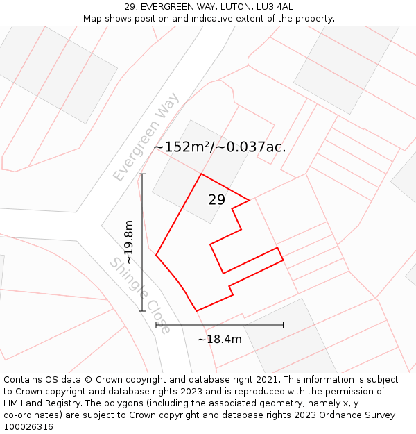 29, EVERGREEN WAY, LUTON, LU3 4AL: Plot and title map