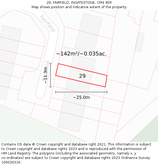 29, FAIRFIELD, INGATESTONE, CM4 9ER: Plot and title map