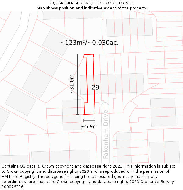 29, FAKENHAM DRIVE, HEREFORD, HR4 9UG: Plot and title map