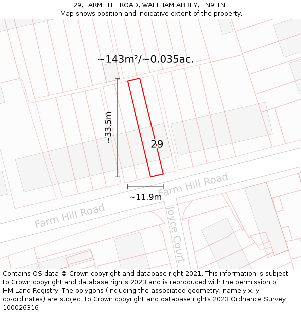 29, FARM HILL ROAD, WALTHAM ABBEY, EN9 1NE: Plot and title map
