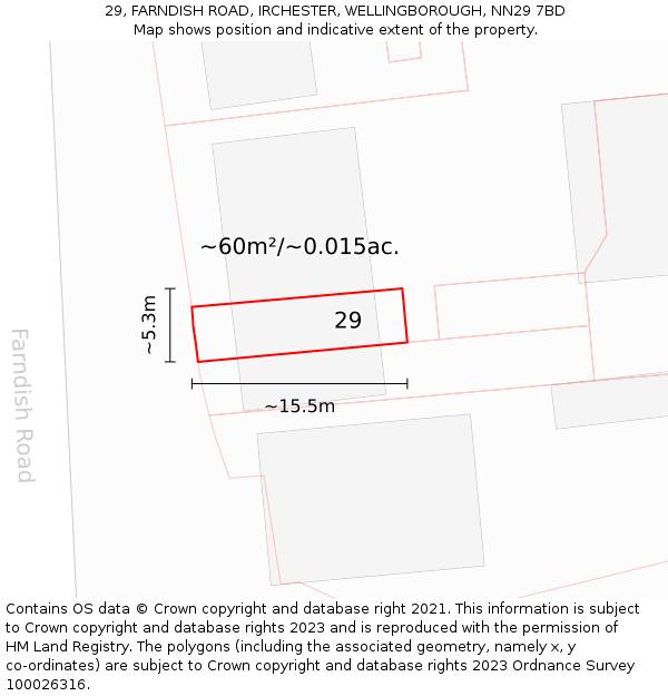 29, FARNDISH ROAD, IRCHESTER, WELLINGBOROUGH, NN29 7BD: Plot and title map