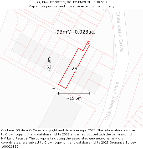 29, FAWLEY GREEN, BOURNEMOUTH, BH8 0EU: Plot and title map