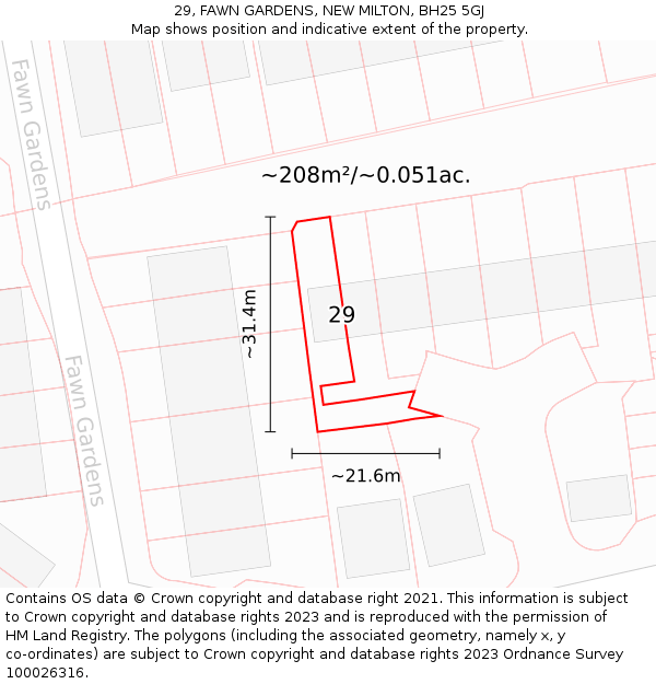 29, FAWN GARDENS, NEW MILTON, BH25 5GJ: Plot and title map