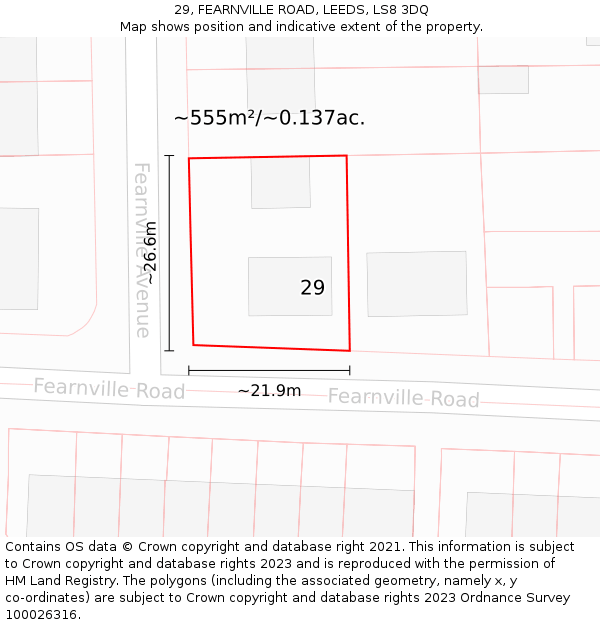 29, FEARNVILLE ROAD, LEEDS, LS8 3DQ: Plot and title map