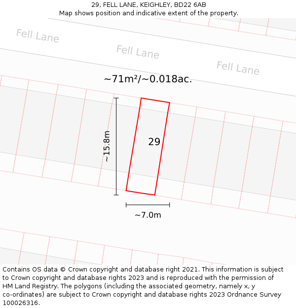 29, FELL LANE, KEIGHLEY, BD22 6AB: Plot and title map