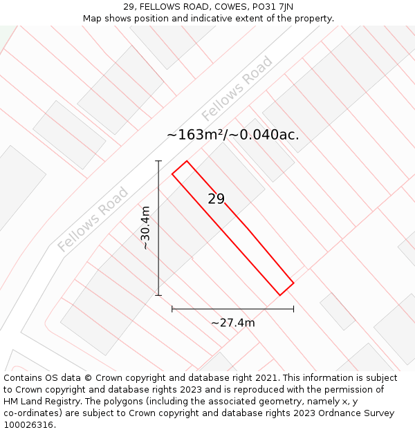 29, FELLOWS ROAD, COWES, PO31 7JN: Plot and title map
