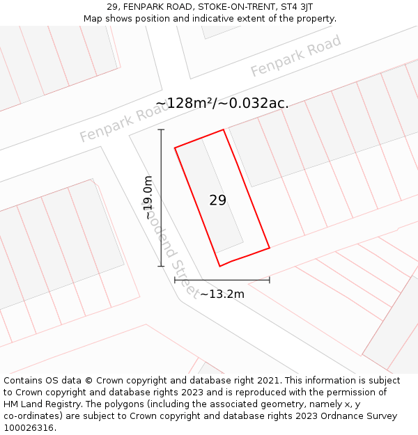 29, FENPARK ROAD, STOKE-ON-TRENT, ST4 3JT: Plot and title map
