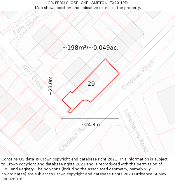 29, FERN CLOSE, OKEHAMPTON, EX20 1PD: Plot and title map