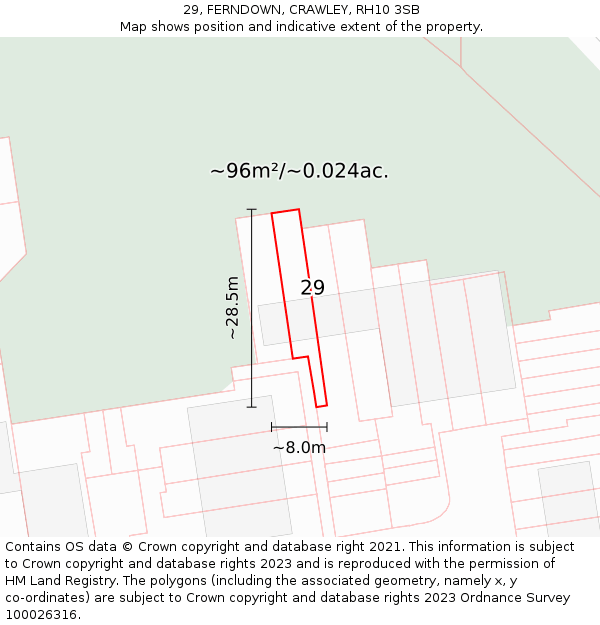 29, FERNDOWN, CRAWLEY, RH10 3SB: Plot and title map