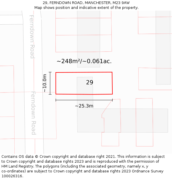 29, FERNDOWN ROAD, MANCHESTER, M23 9AW: Plot and title map