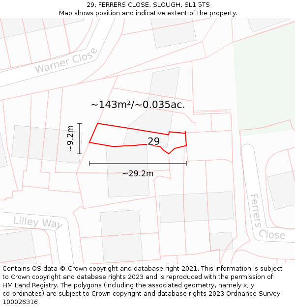29, FERRERS CLOSE, SLOUGH, SL1 5TS: Plot and title map