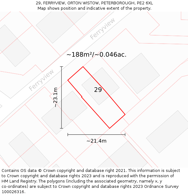 29, FERRYVIEW, ORTON WISTOW, PETERBOROUGH, PE2 6XL: Plot and title map