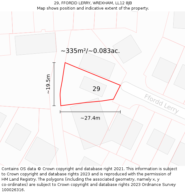 29, FFORDD LERRY, WREXHAM, LL12 8JB: Plot and title map