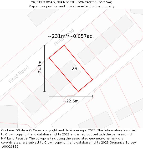29, FIELD ROAD, STAINFORTH, DONCASTER, DN7 5AQ: Plot and title map