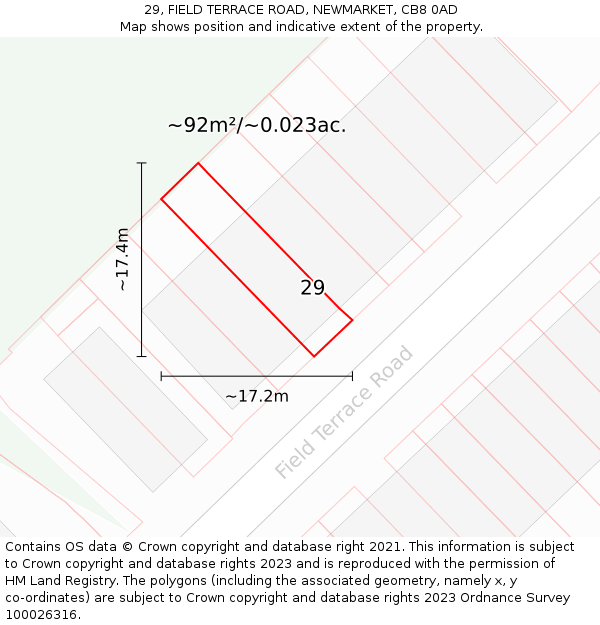 29, FIELD TERRACE ROAD, NEWMARKET, CB8 0AD: Plot and title map