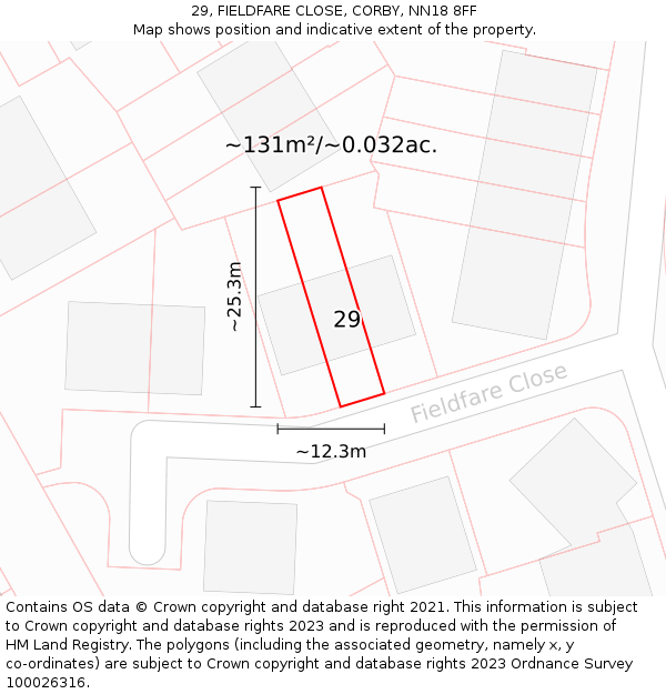29, FIELDFARE CLOSE, CORBY, NN18 8FF: Plot and title map