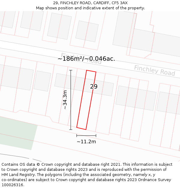 29, FINCHLEY ROAD, CARDIFF, CF5 3AX: Plot and title map