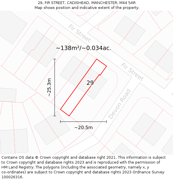 29, FIR STREET, CADISHEAD, MANCHESTER, M44 5AR: Plot and title map
