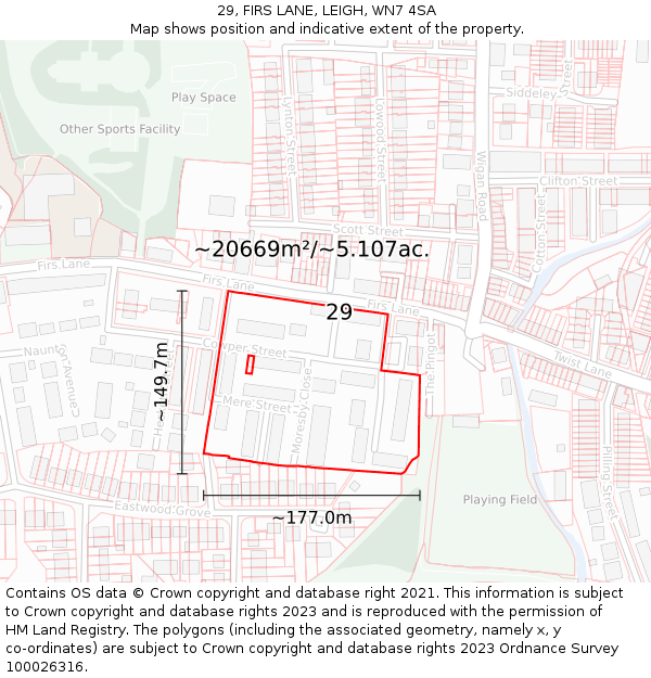 29, FIRS LANE, LEIGH, WN7 4SA: Plot and title map