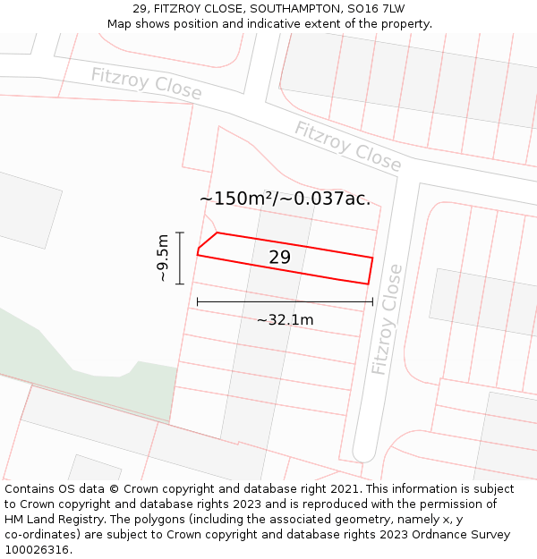 29, FITZROY CLOSE, SOUTHAMPTON, SO16 7LW: Plot and title map