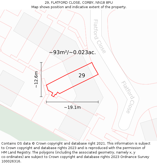 29, FLATFORD CLOSE, CORBY, NN18 8PU: Plot and title map