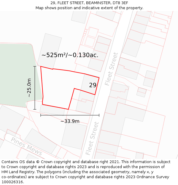 29, FLEET STREET, BEAMINSTER, DT8 3EF: Plot and title map