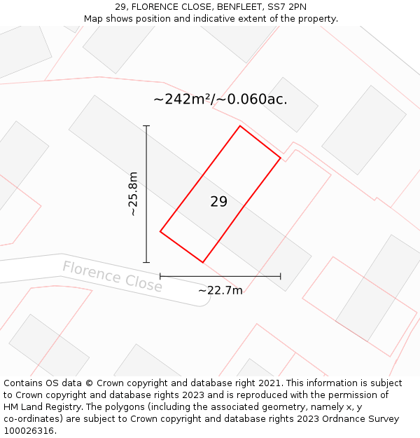 29, FLORENCE CLOSE, BENFLEET, SS7 2PN: Plot and title map