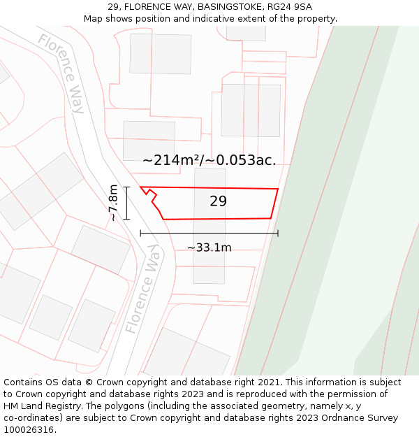 29, FLORENCE WAY, BASINGSTOKE, RG24 9SA: Plot and title map