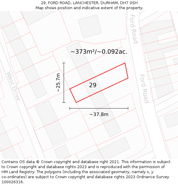 29, FORD ROAD, LANCHESTER, DURHAM, DH7 0SH: Plot and title map