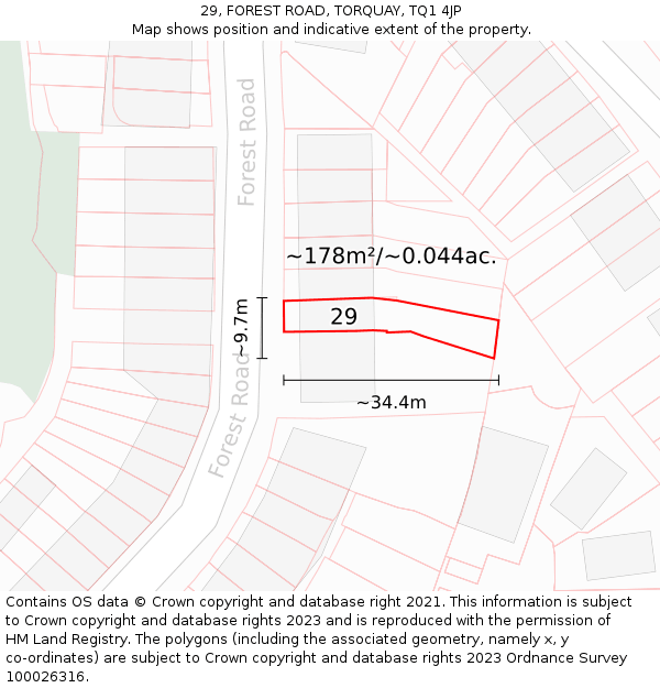 29, FOREST ROAD, TORQUAY, TQ1 4JP: Plot and title map