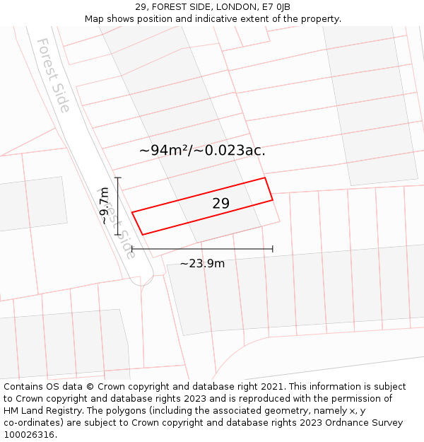 29, FOREST SIDE, LONDON, E7 0JB: Plot and title map