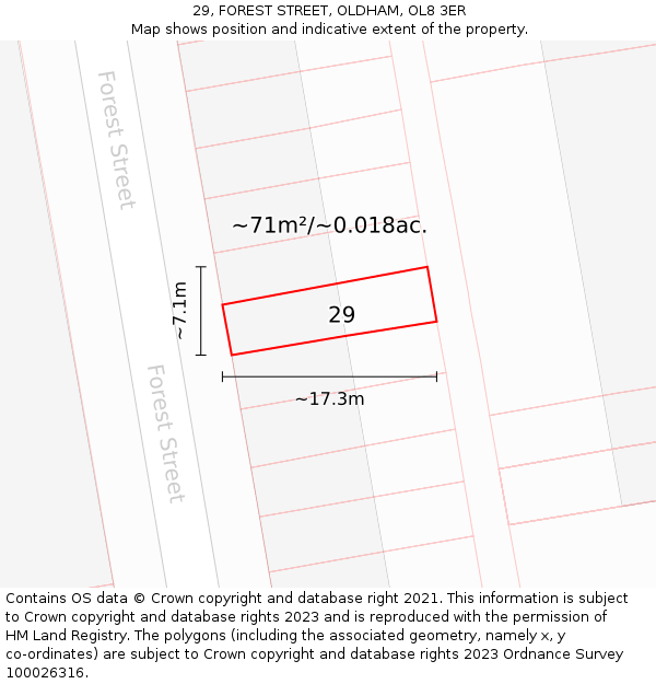 29, FOREST STREET, OLDHAM, OL8 3ER: Plot and title map
