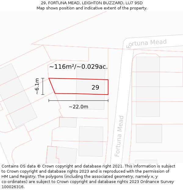 29, FORTUNA MEAD, LEIGHTON BUZZARD, LU7 9SD: Plot and title map
