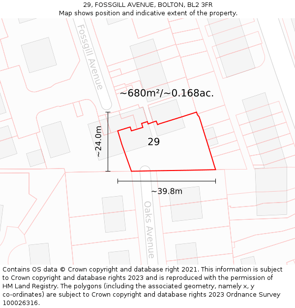 29, FOSSGILL AVENUE, BOLTON, BL2 3FR: Plot and title map