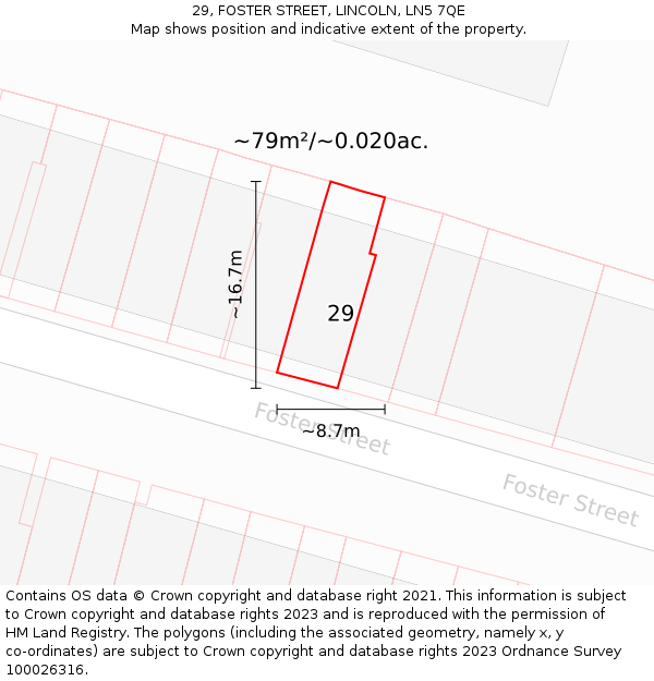 29, FOSTER STREET, LINCOLN, LN5 7QE: Plot and title map