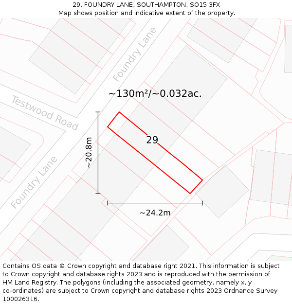 29, FOUNDRY LANE, SOUTHAMPTON, SO15 3FX: Plot and title map