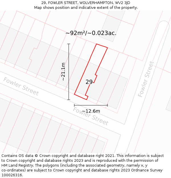 29, FOWLER STREET, WOLVERHAMPTON, WV2 3JD: Plot and title map