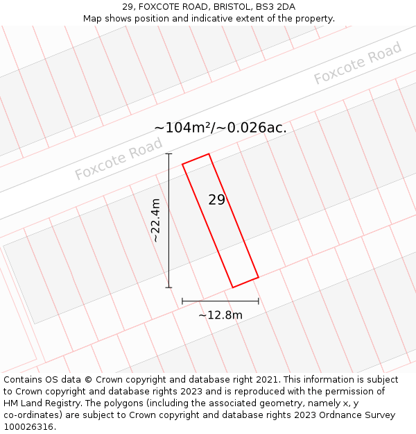 29, FOXCOTE ROAD, BRISTOL, BS3 2DA: Plot and title map