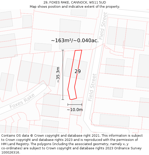 29, FOXES RAKE, CANNOCK, WS11 5UD: Plot and title map