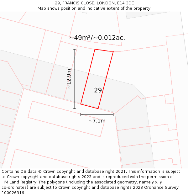 29, FRANCIS CLOSE, LONDON, E14 3DE: Plot and title map