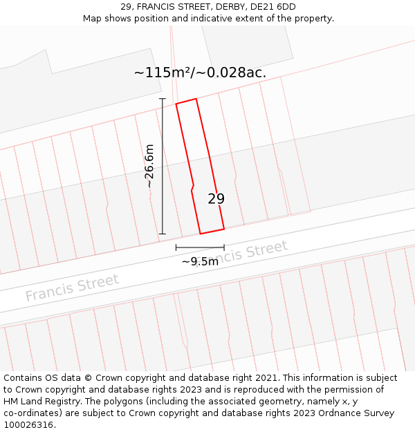 29, FRANCIS STREET, DERBY, DE21 6DD: Plot and title map