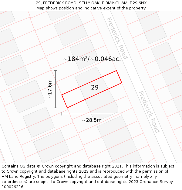 29, FREDERICK ROAD, SELLY OAK, BIRMINGHAM, B29 6NX: Plot and title map
