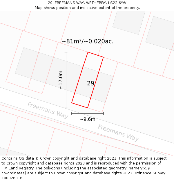 29, FREEMANS WAY, WETHERBY, LS22 6YW: Plot and title map