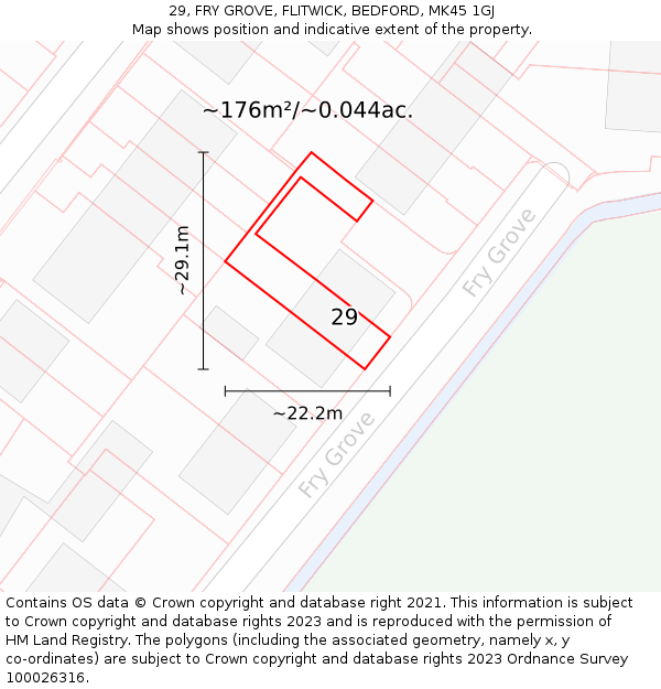 29, FRY GROVE, FLITWICK, BEDFORD, MK45 1GJ: Plot and title map